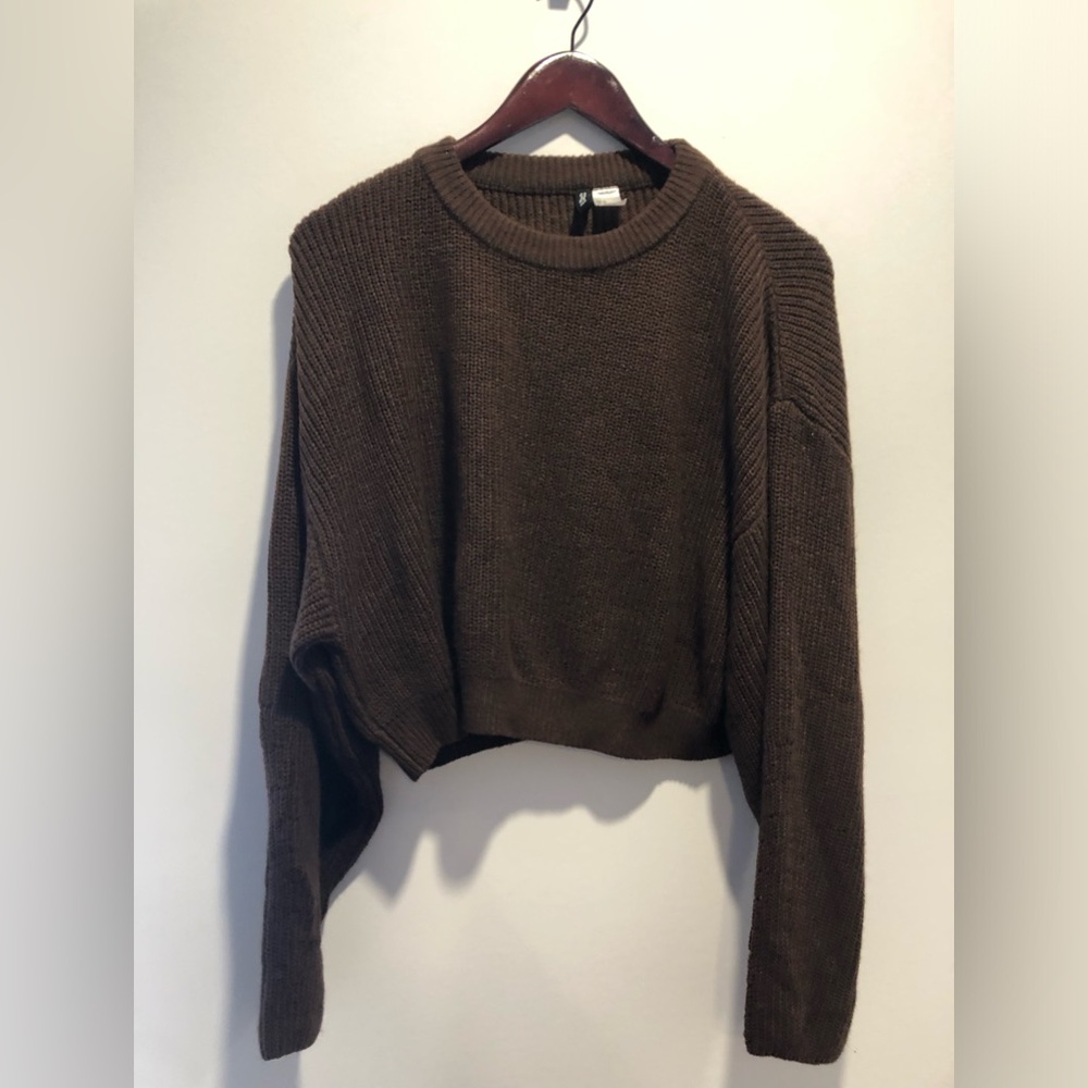 H&M Brown Cropped Crewneck Sweater